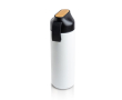 Thermosfles van roestvrij staal met handvat en bamboedetail, 600 ml kleur wit