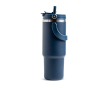 RVS thermobeker met dubbele dop en inklapbaar handvat 900 ml kleur marineblauw