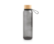 Matte drinkfles van gerecycled plastic met bamboedeksel 350ml kleur zwart