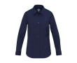 Popeline damesblouse met lange mouwen en rechte pasvorm kleur marineblauw