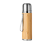 Stalen thermosfles met bamboe coating 420 ml kleur zilver