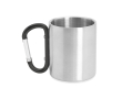 Metalen mok met dubbele wand en karabijnhaak in kleur 230 ml kleur zwart