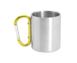 Metalen mok met dubbele wand en karabijnhaak in kleur 230 ml kleur geel