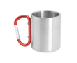 Metalen mok met dubbele wand en karabijnhaak in kleur 230 ml kleur rood