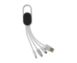 Oplaadkabelset 4-in-1 met karabijnhaak en verlicht logo kleur wit
