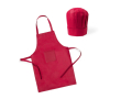 Kinderset bestaande uit schort en koksmuts van non-woven materiaal kleur rood