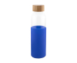 Glazen waterfles met bamboe dop en siliconen hoes 500 ml kleur blauw