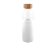 Glazen waterfles met bamboe dop en siliconen hoes 500 ml kleur wit