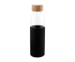 Glazen waterfles met bamboe dop en siliconen hoes 500 ml kleur zwart