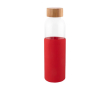 Glazen waterfles met bamboe dop en siliconen hoes 500 ml kleur rood