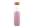 Glazen waterfles met bamboe dop en siliconen hoes 500 ml kleur roze