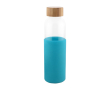 Glazen waterfles met bamboe dop en siliconen hoes 500 ml kleur turkoois