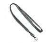 Custom made polyester lanyard met klem en metalen karabijnhaak kleur donkergrijs