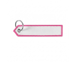 Sleutelhanger in labelvorm met driehoekige punt, met eigen ontwerp kleur fuchsia