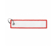 Sleutelhanger in labelvorm polyester, bedrukken met geborduurd logo kleur rood