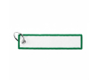 Sleutelhanger in labelvorm polyester, bedrukken met geborduurd logo kleur groene fles