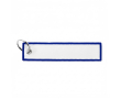 Sleutelhanger in labelvorm polyester, bedrukken met geborduurd logo kleur electrisch blauw