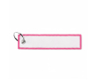 Sleutelhanger in labelvorm polyester, bedrukken met geborduurd logo kleur fuchsia