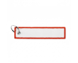 Sleutelhanger in labelvorm polyester, bedrukken met geborduurd logo kleur donkerrood