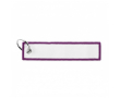Sleutelhanger in labelvorm polyester, bedrukken met geborduurd logo kleur paars