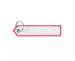 Textiel sleutelhanger in labelvorm met driehoekige punt, aanpasbaar kleur fuchsia