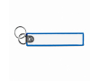Sleutelhanger in textiel-labelvorm met dubbele ring, bedrukken logo kleur blauw