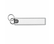 Sleutelhanger in textiel-labelvorm met dubbele ring, bedrukken logo kleur grijs