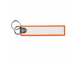 Sleutelhanger in textiel-labelvorm met dubbele ring, bedrukken logo kleur oranje