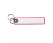 Sleutelhanger in textiel-labelvorm met dubbele ring, bedrukken logo kleur fuchsia