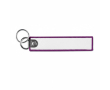 Sleutelhanger in textiel-labelvorm met dubbele ring, bedrukken logo kleur paars