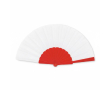 Plastic waaier met polyester doek, personaliseerbaar kleur rood