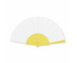 Plastic waaier met polyester doek, personaliseerbaar kleur geel