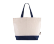 Tas van gerecycled katoen met handgreep en gekleurde bodem 320 g/m² kleur blauw