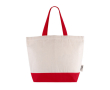Tas van gerecycled katoen met handgreep en gekleurde bodem 320 g/m² kleur rood