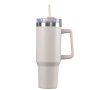 Fles van gerecycled roestvrij staal met rietje en draaglus 1,18 L kleur beige