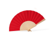 Houten en polyester waaier met bijpassende stof en koord kleur rood