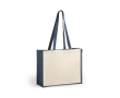 Duurzame gelamineerde jute en katoenen tas 12 kg Beach Budget kleur marineblauw