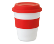 Te bedrukken plastic beker met deksel, 350ml kleur rood