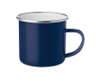 Metalen mok met verchroomde rand en logo kleur blauw