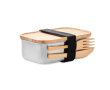 Stalen lunchbox met deksel en bestek kleur hout