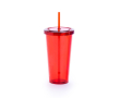 Plastic glas (750ml) met schroefdop en rietje kleur blauw