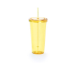 Plastic glas (750ml) met schroefdop en rietje kleur geel