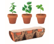 Drie bloempotjes met aromatische kruiden kleur bruin
