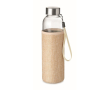 Glazen waterfles met logo in jute hoesje kleur beige