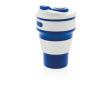 Opvouwbare siliconen reis mok met logo kleur blauw