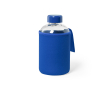 Glazen waterfles met softshell hoesje kleur blauw