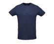Sportieve unisex T-shirts met logo, 130 g/m2 in de kleur marineblauw