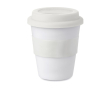 Te bedrukken plastic beker met deksel 350ml kleur wit