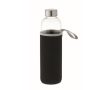 Glazen waterfles met eigen logo en neopreen hoesje kleur zwart