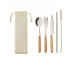 RVS bestek met logo en houten greep kleur beige
